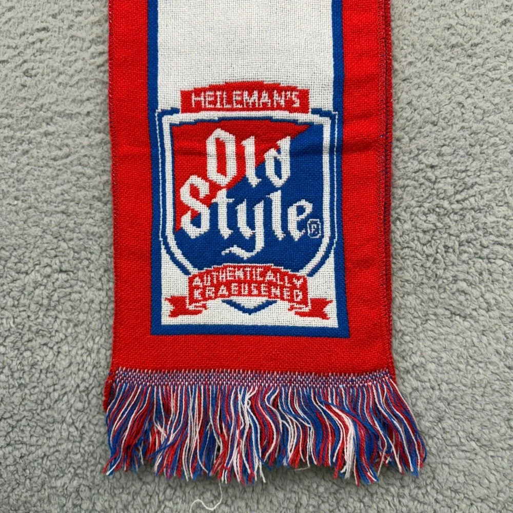 Chicago‎ Cubs MLB Baseball Heileman's Old Style Knit Fringe Red Blue White Scarf